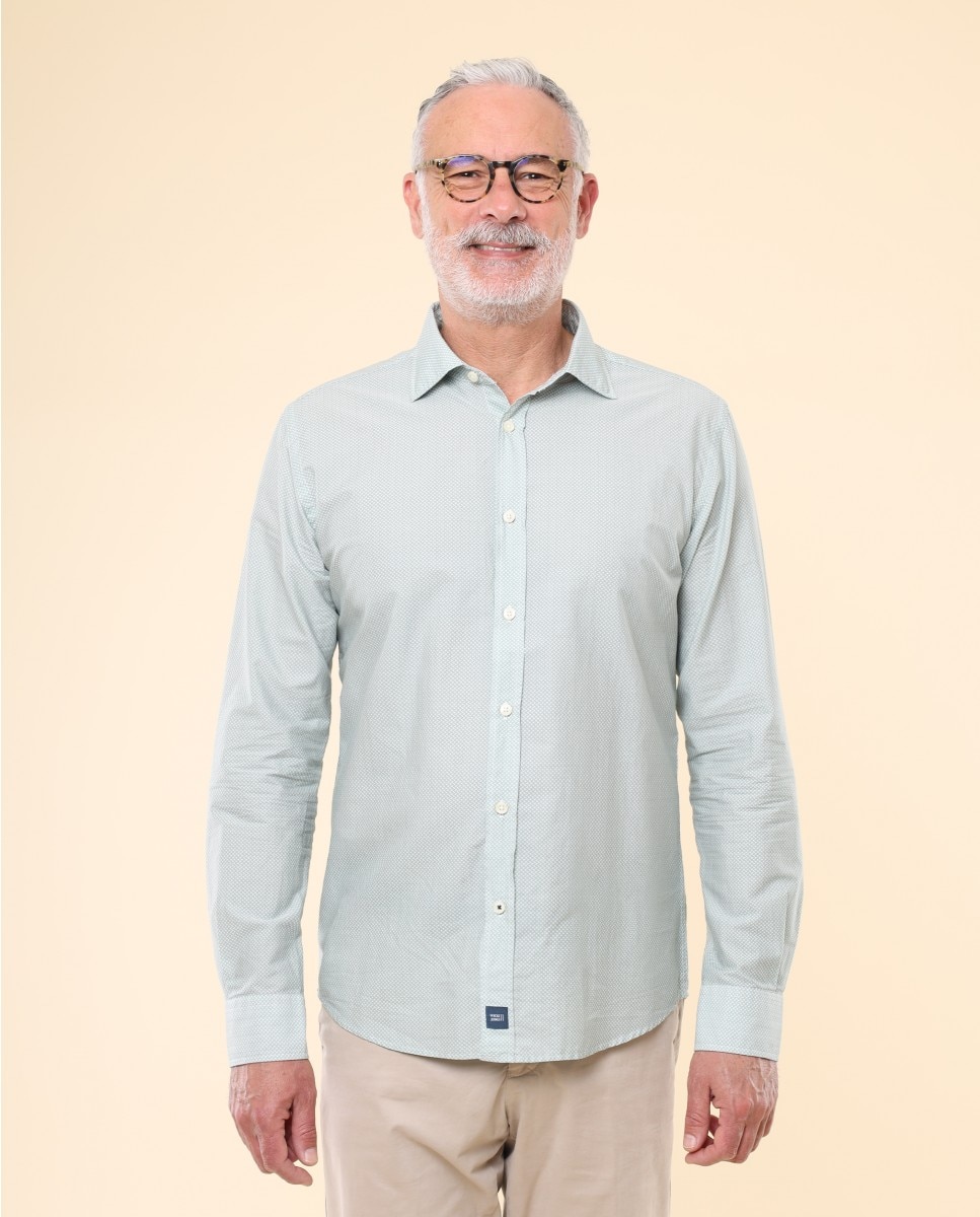 Imagem 0 de Camisa Casual Algodão Soft Slim com Desenho em Verde-claro