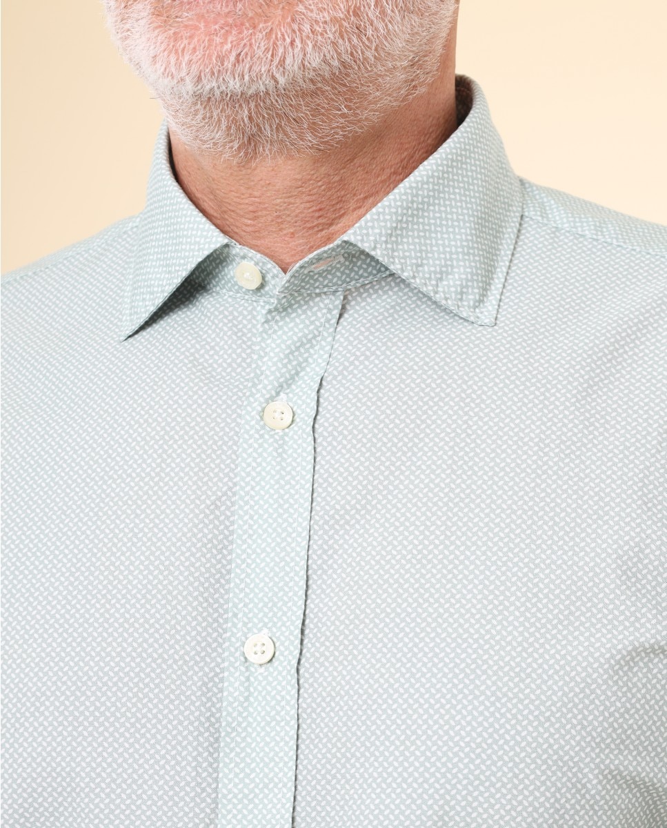 Camisa Casual Algodão Soft Slim com Desenho em Verde-claro Verde-claro-3