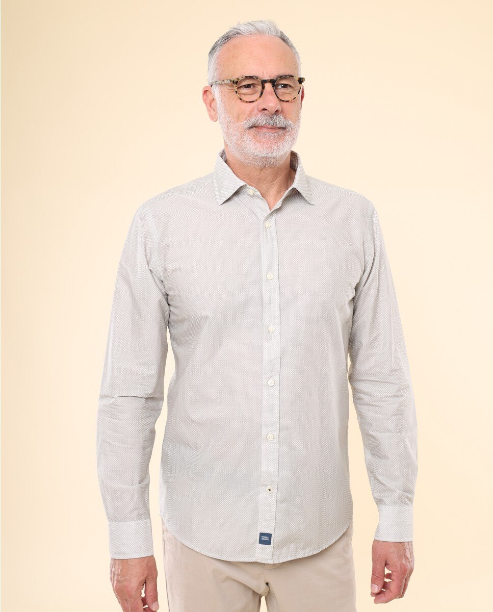 Imagem 0 de Camisa Casual Algodão Soft Slim com Desenho em Cinzento-claro