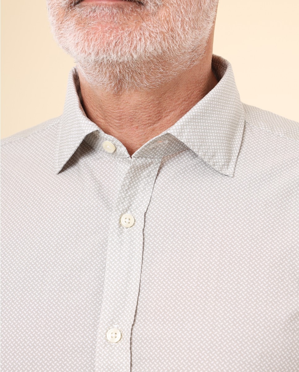 Camisa Casual Algodão Soft Slim com Desenho em Cinzento-claro Cinzento-claro-3