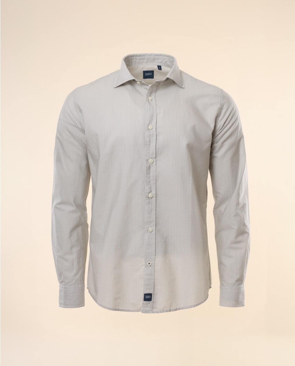Camisa Casual Algodão Soft Slim com Desenho em Cinzento-claro Cinzento-claro-6