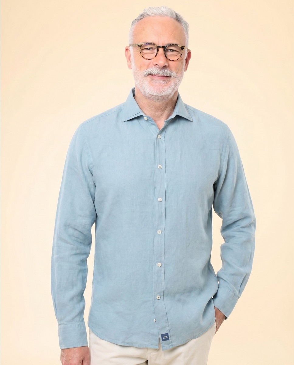 Imagem 0 de Camisa Casual de Linho Soft Slim Lisa em Azul