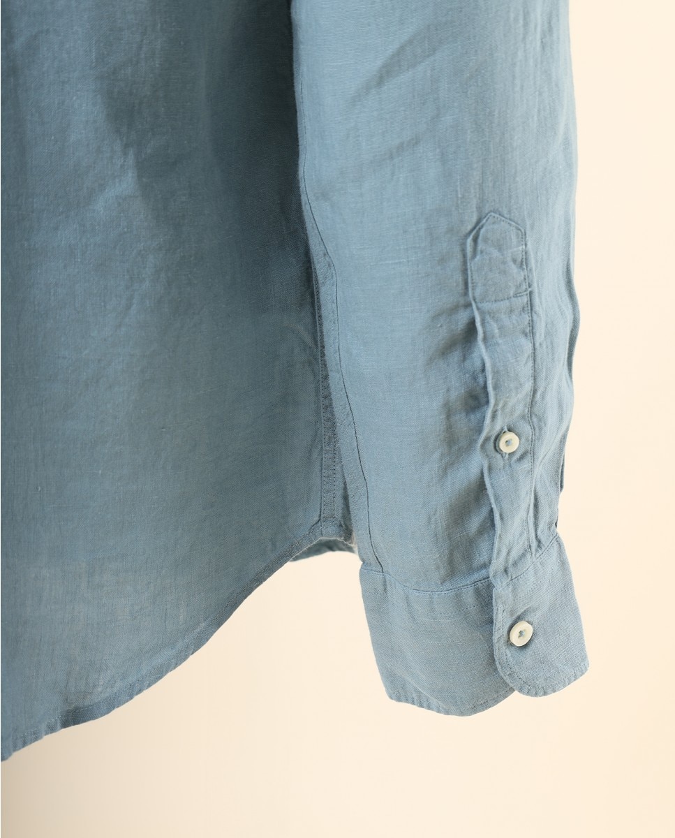 Camisa Casual de Linho Soft Slim Lisa em Azul Azul-5