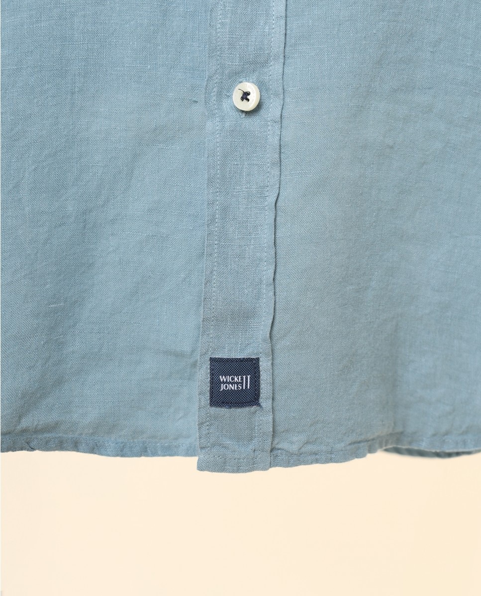Camisa Casual de Linho Soft Slim Lisa em Azul Azul-6