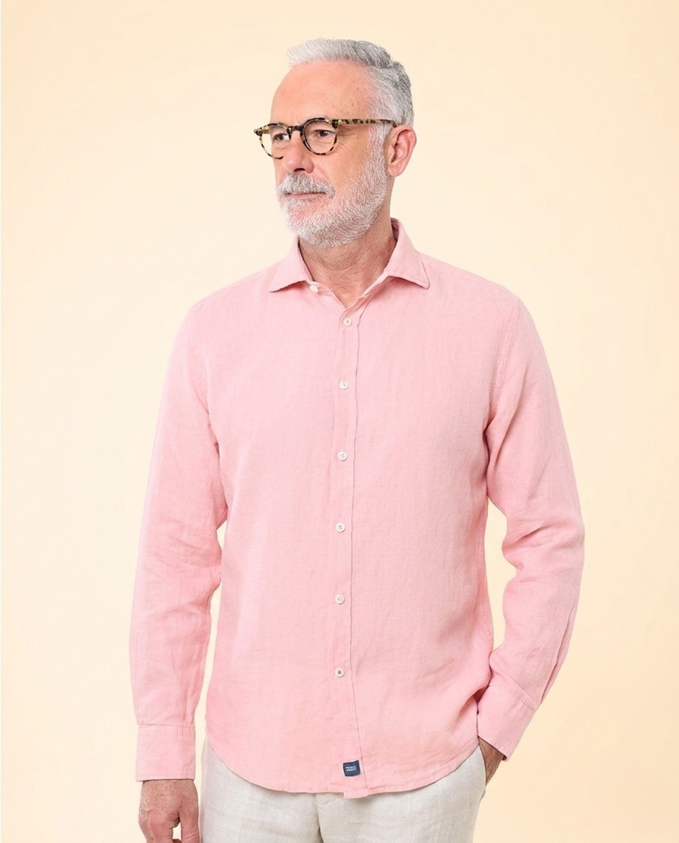 Imagem 0 de Camisa Casual em Linho Soft Slim Lisa em Salmão