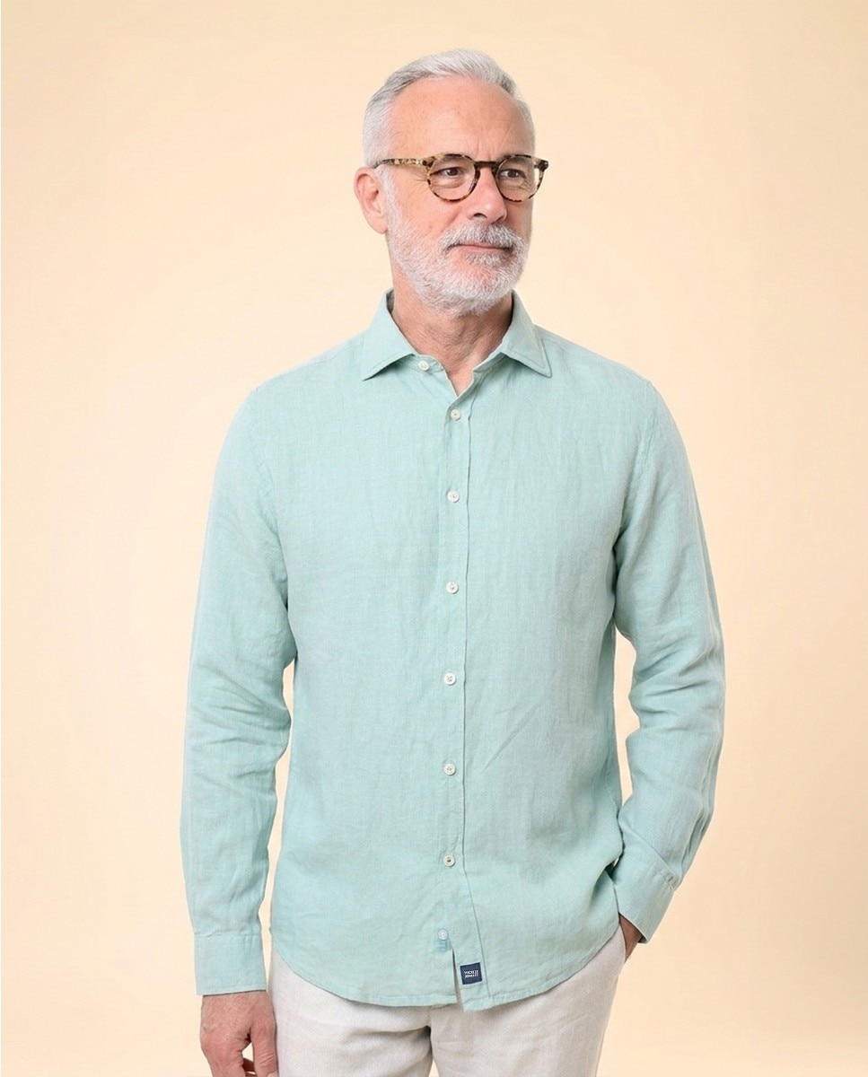 Imagem 0 de Camisa Casual de Linho Soft Slim Lisa em Verde