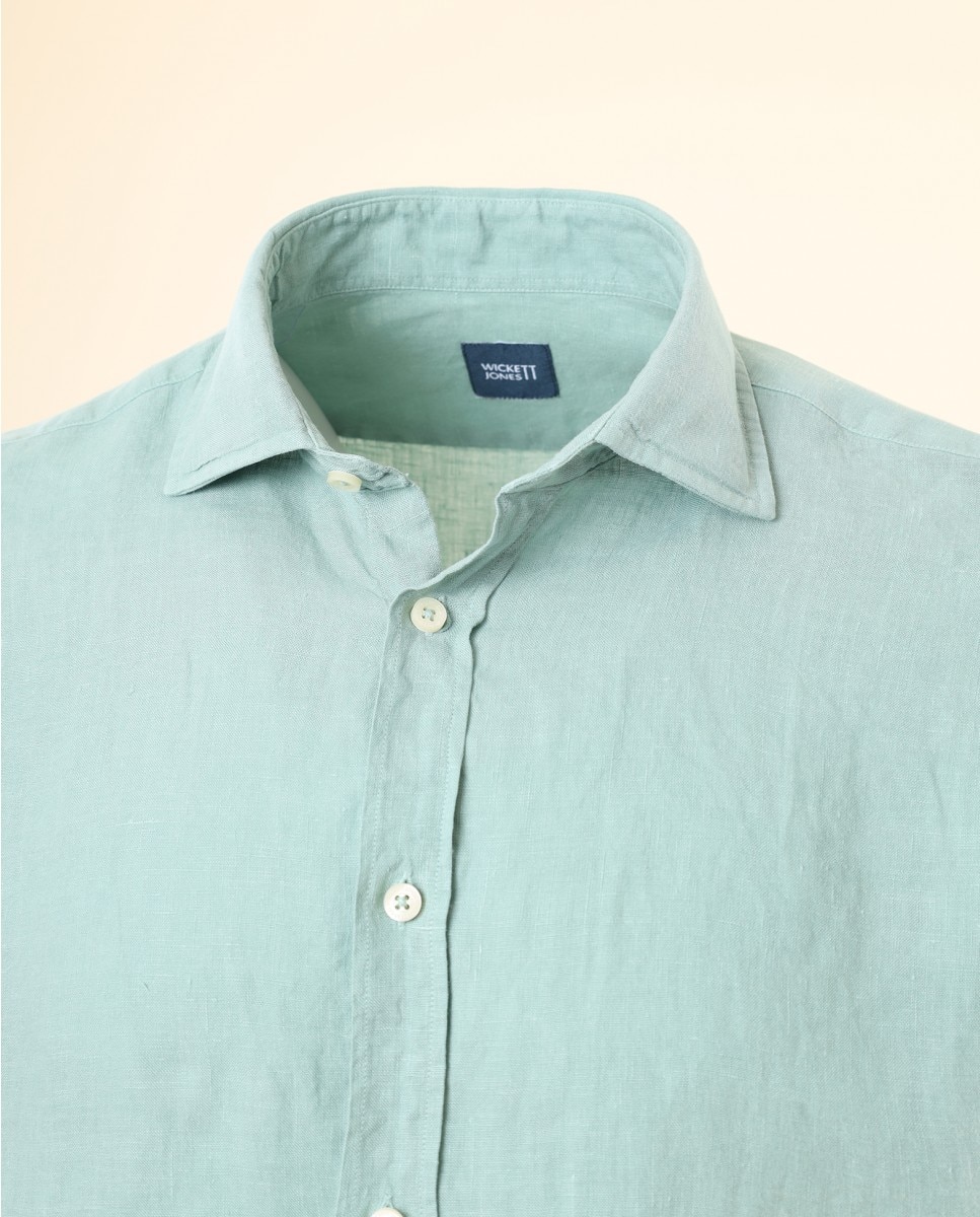 Camisa Casual de Linho Soft Slim Lisa em Verde Verde-4