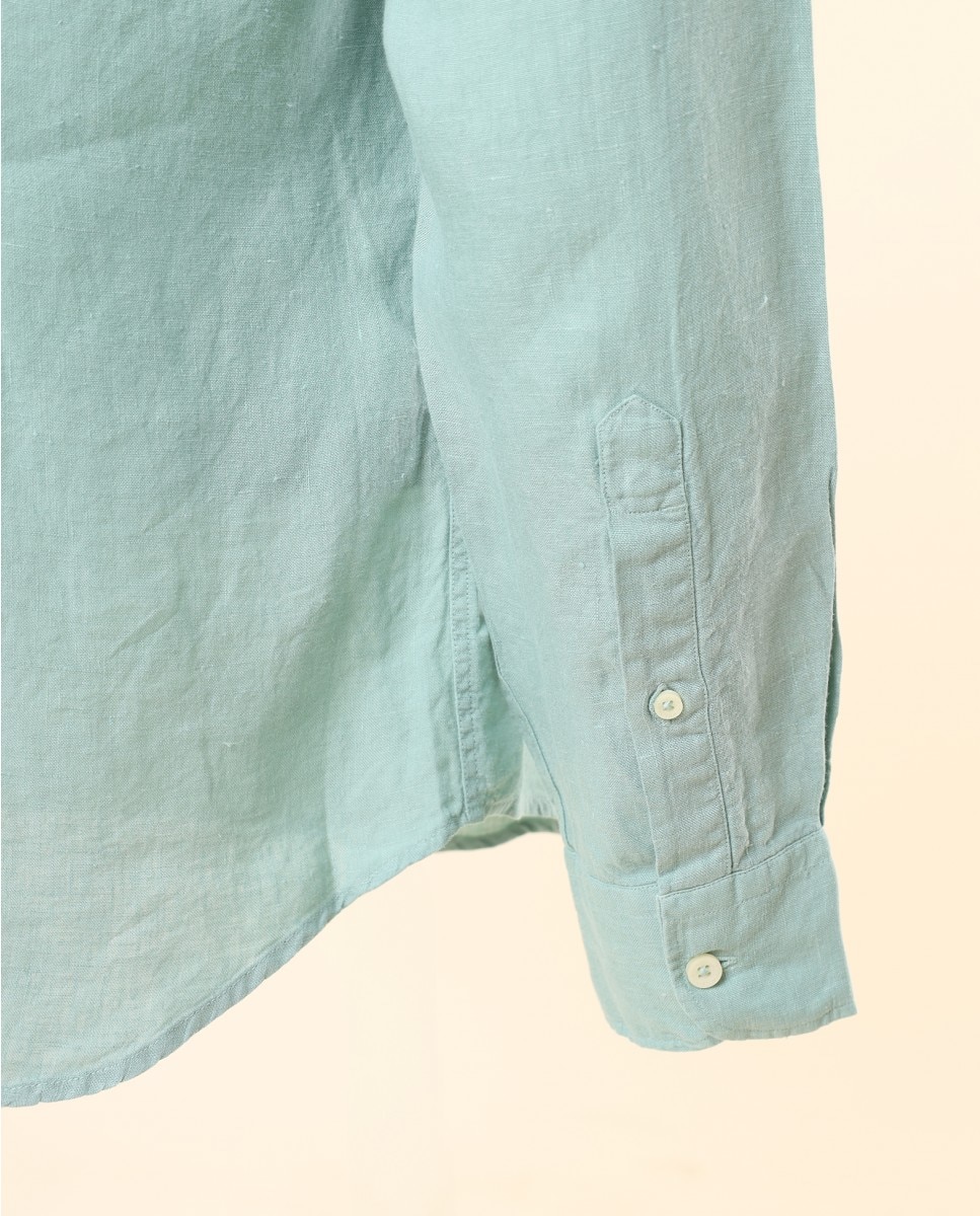 Camisa Casual de Linho Soft Slim Lisa em Verde Verde-5