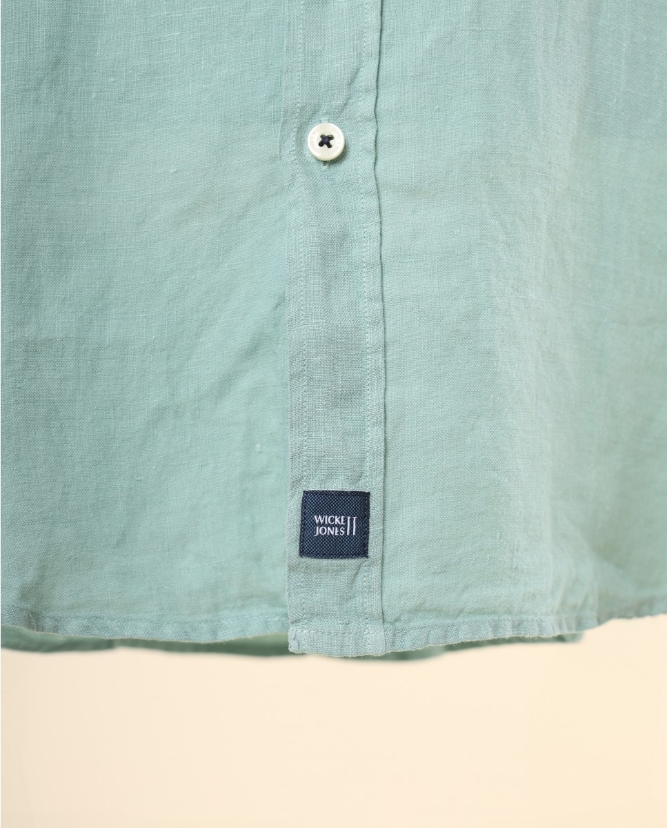 Camisa Casual de Linho Soft Slim Lisa em Verde Verde-6