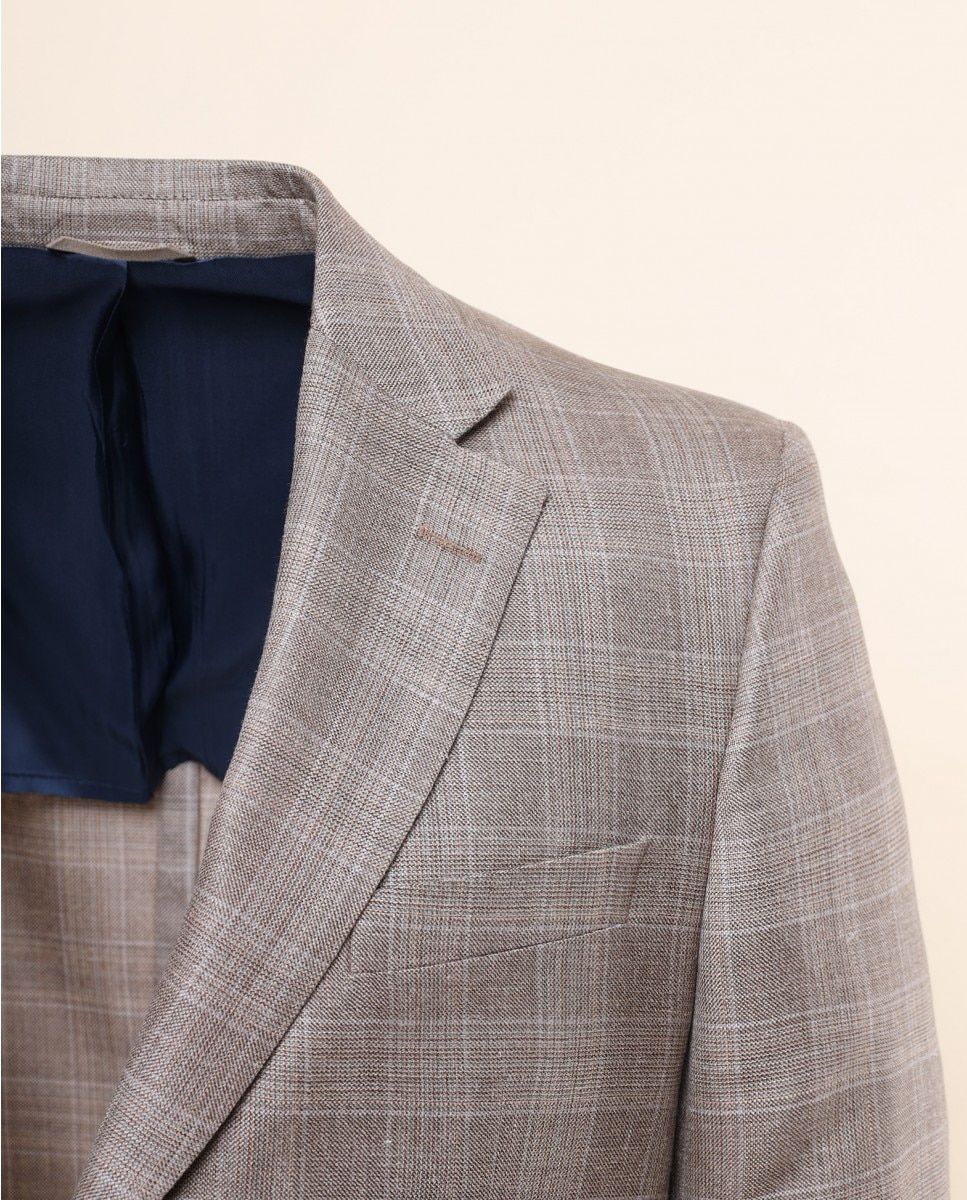 Blazer Regular Príncipe de Gales em Bege-escuro Bege-3