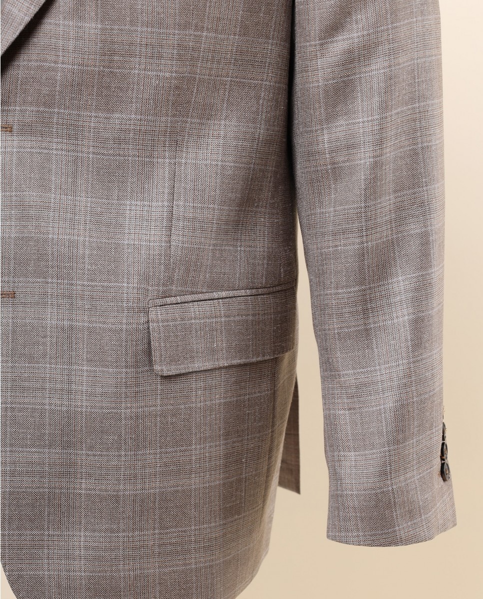 Blazer Regular Príncipe de Gales em Bege-escuro Bege-4
