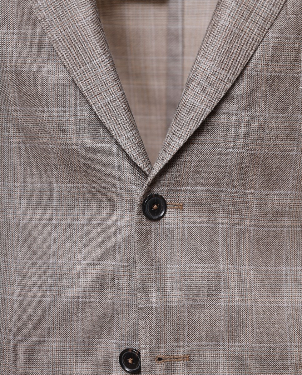 Blazer Regular Príncipe de Gales em Bege-escuro Bege-5