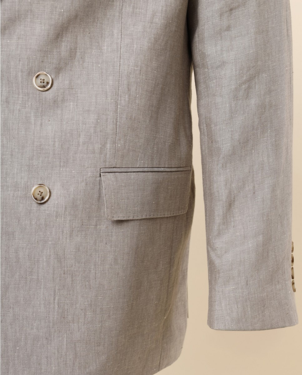 Blazer Trespassado Duplo Regular Liso em Bege-claro Bege-4