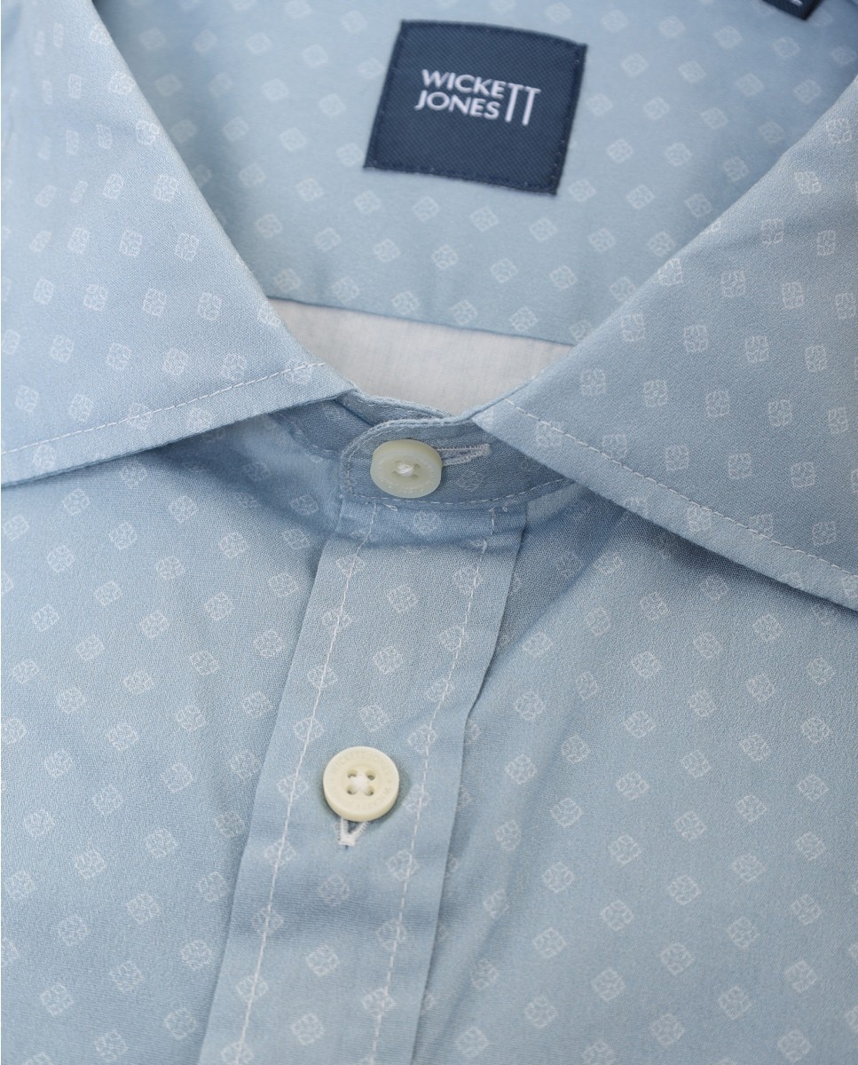 Camisa Casual Algodão Soft Slim de Cornucopias em Azul-claro Azul-claro-2
