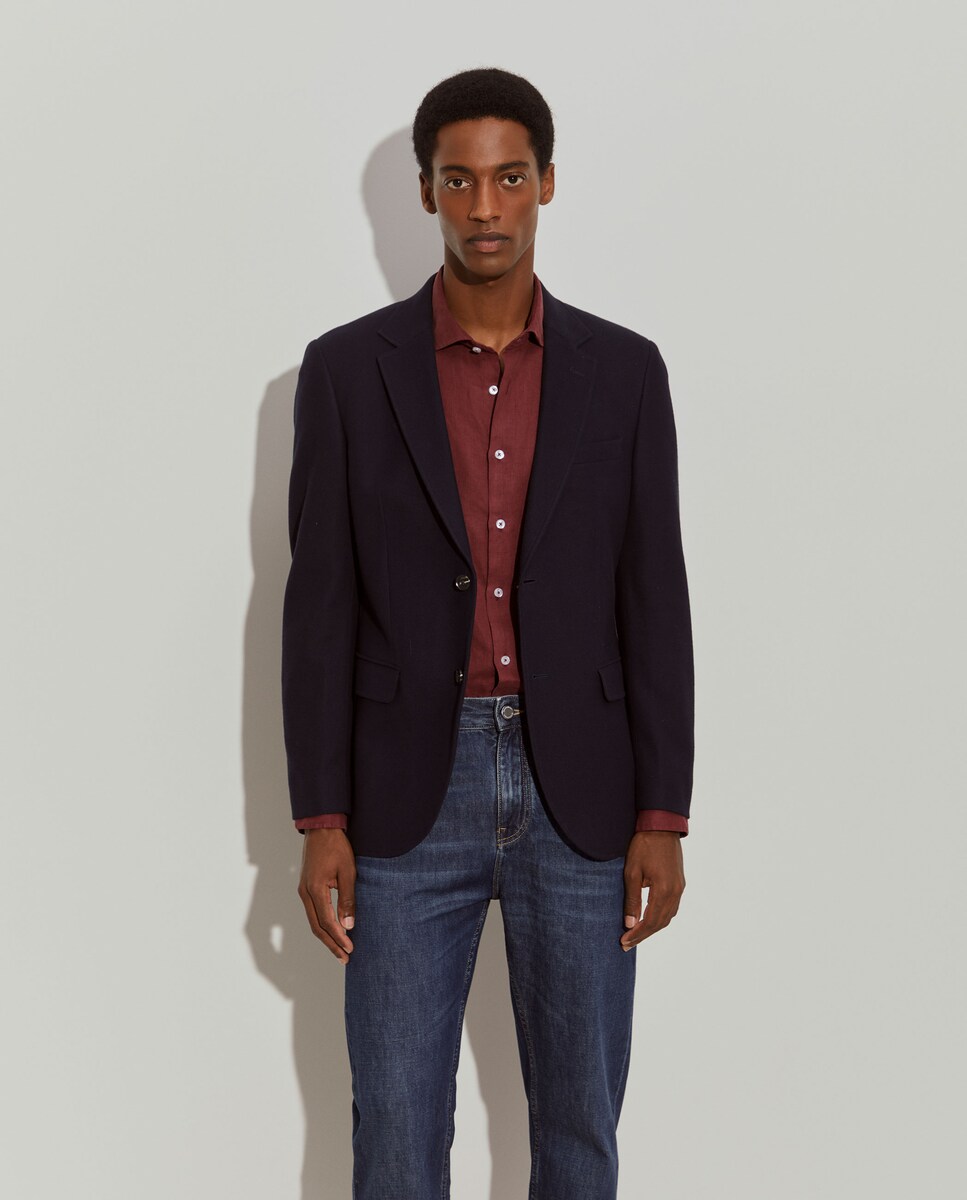 Blazer de Corte Slim Fit em Algodão e Lã em Marinho Azul-marinho-2