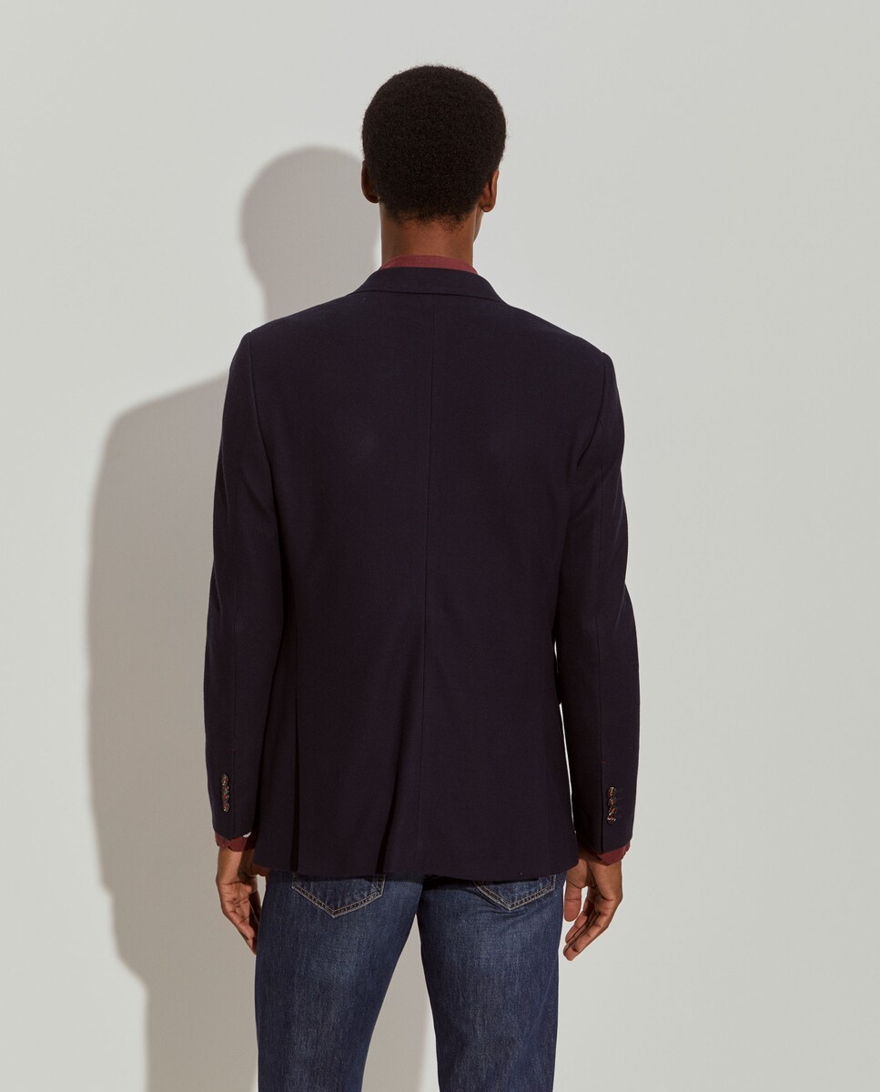 Blazer de Corte Slim Fit em Algodão e Lã em Marinho Azul-marinho-3