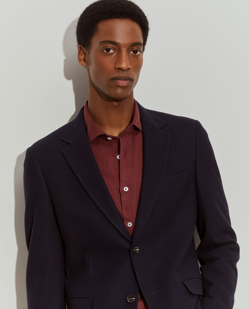 Blazer de Corte Slim Fit em Algodão e Lã em Marinho Azul-marinho-4