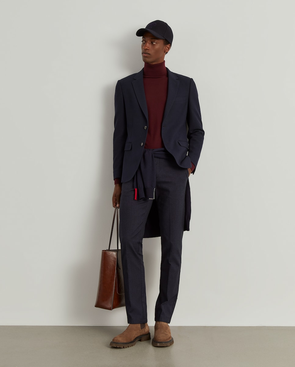 Blazer de Corte Slim Fit em Algodão e Lã em Marinho Azul-marinho-2