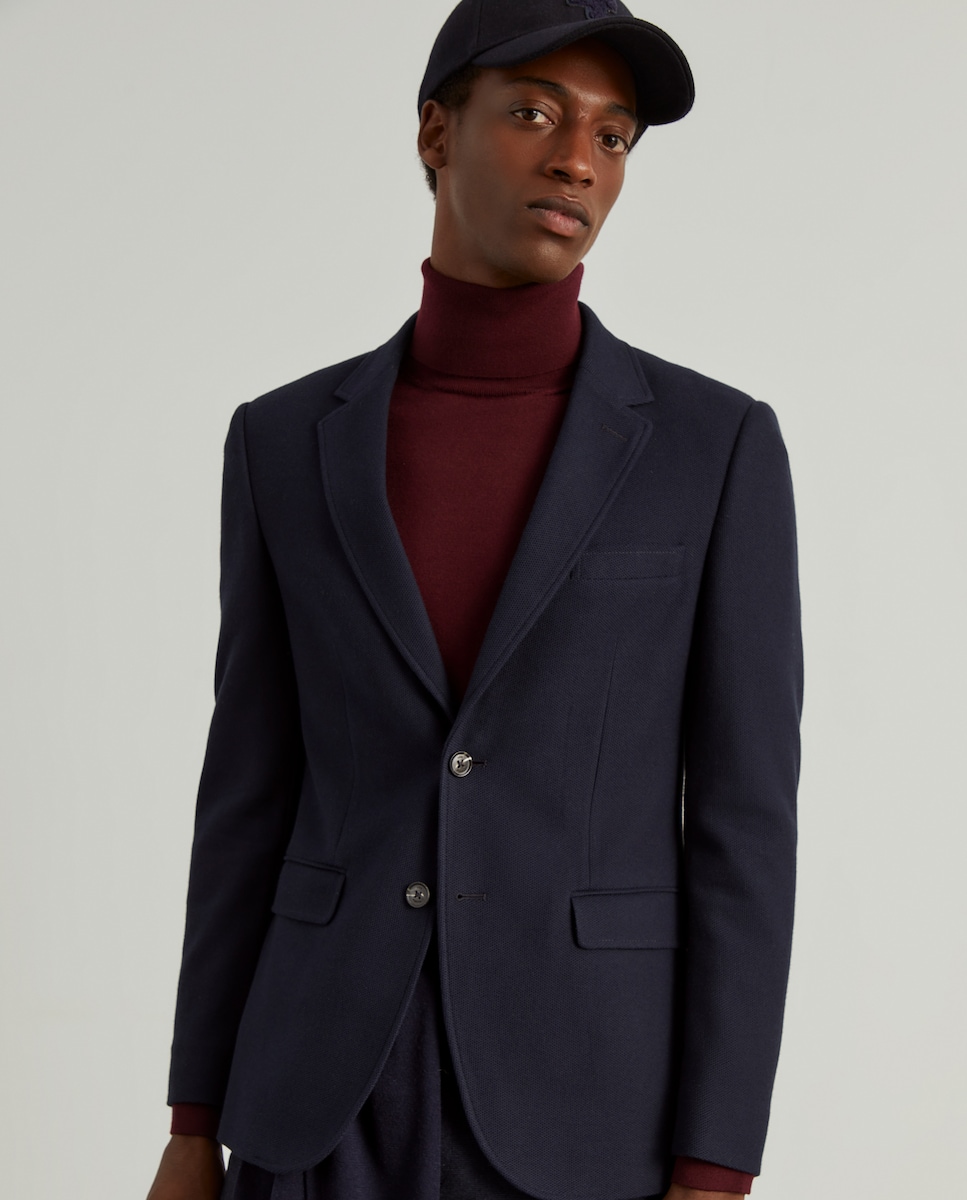 Blazer de Corte Slim Fit em Algodão e Lã em Marinho Azul-marinho-3