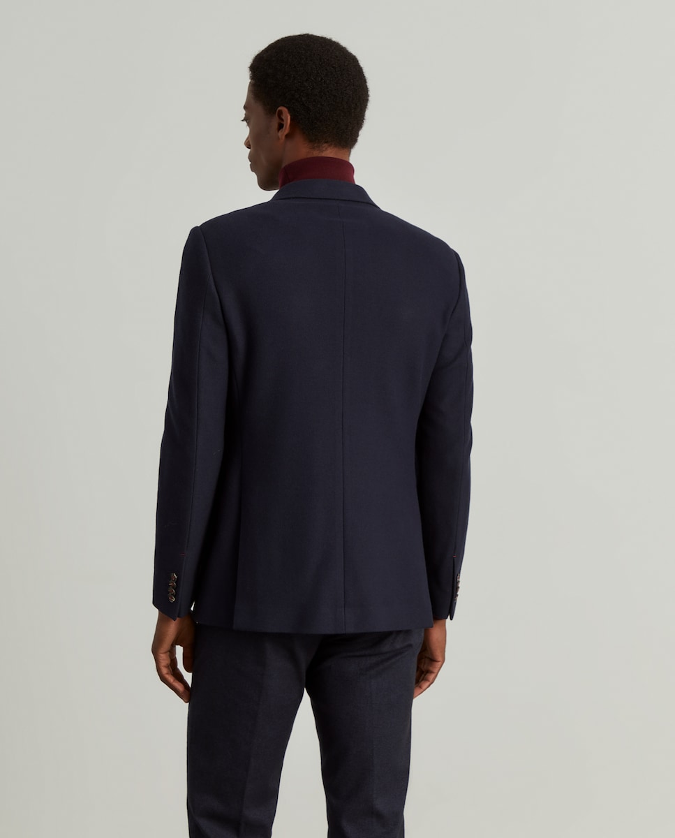 Blazer de Corte Slim Fit em Algodão e Lã em Marinho Azul-marinho-4