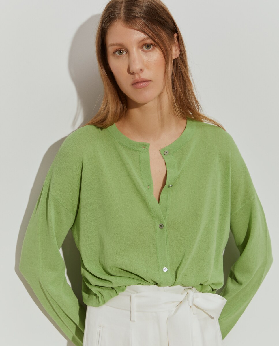 Cardigan Curto com Fecho de Botões Verde-2