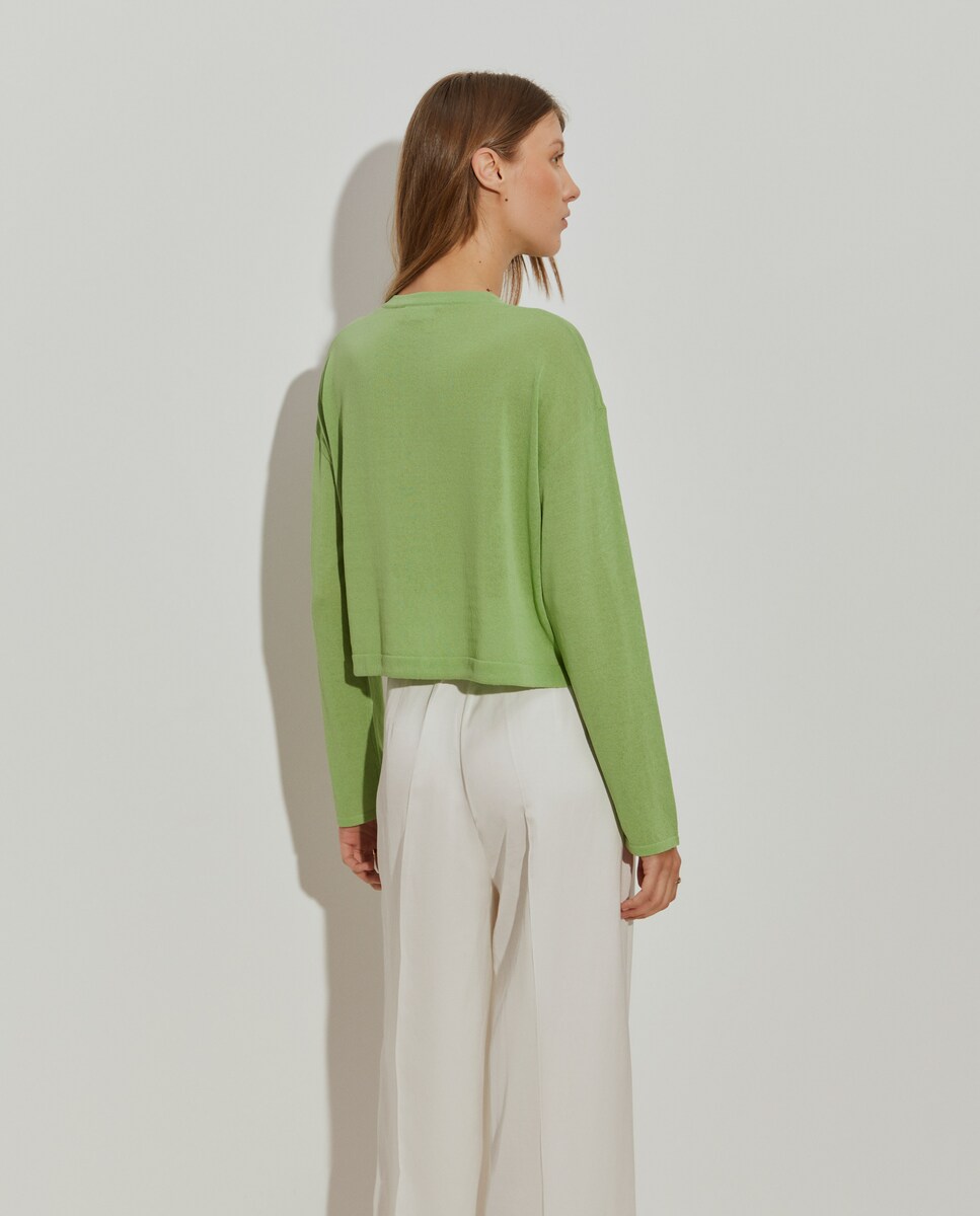 Cardigan Curto com Fecho de Botões Verde-3