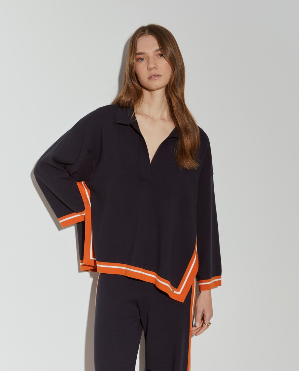 Camisola Oversize com Contrastes Azul-marinho-1
