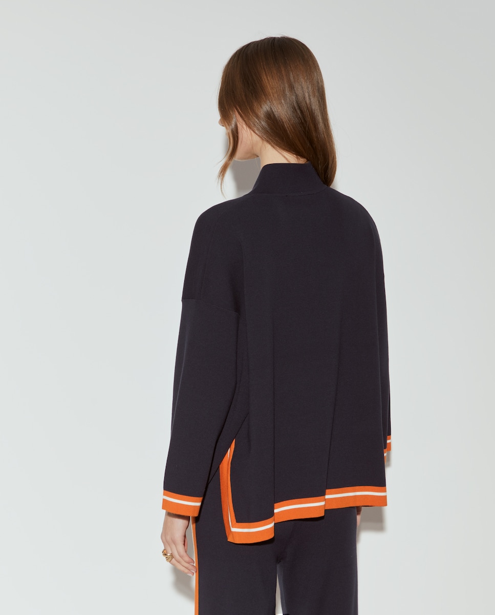 Camisola Oversize com Contrastes Azul-marinho-2