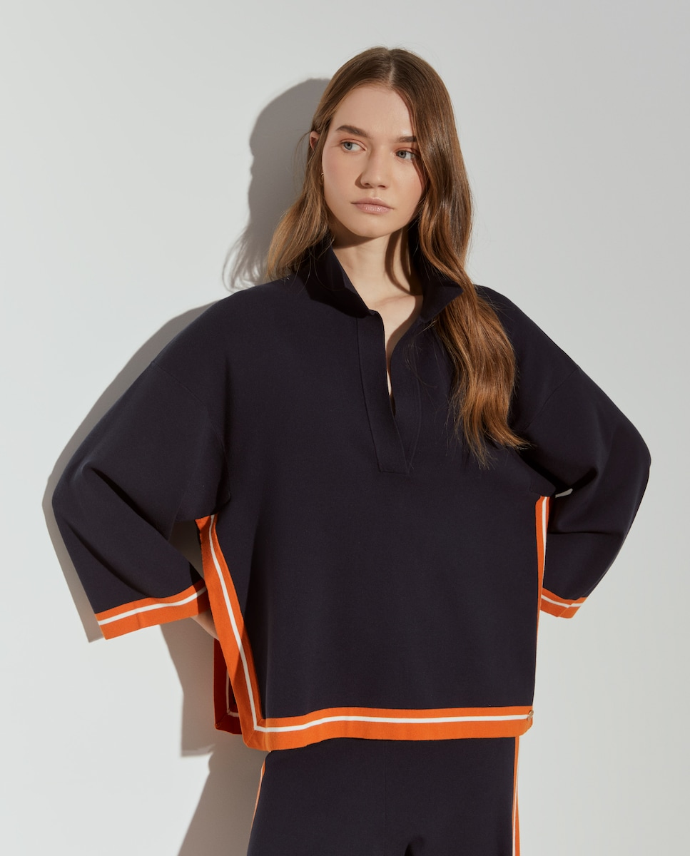 Camisola Oversize com Contrastes Azul-marinho-3