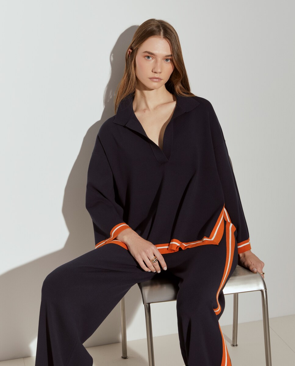 Camisola Oversize com Contrastes Azul-marinho-4