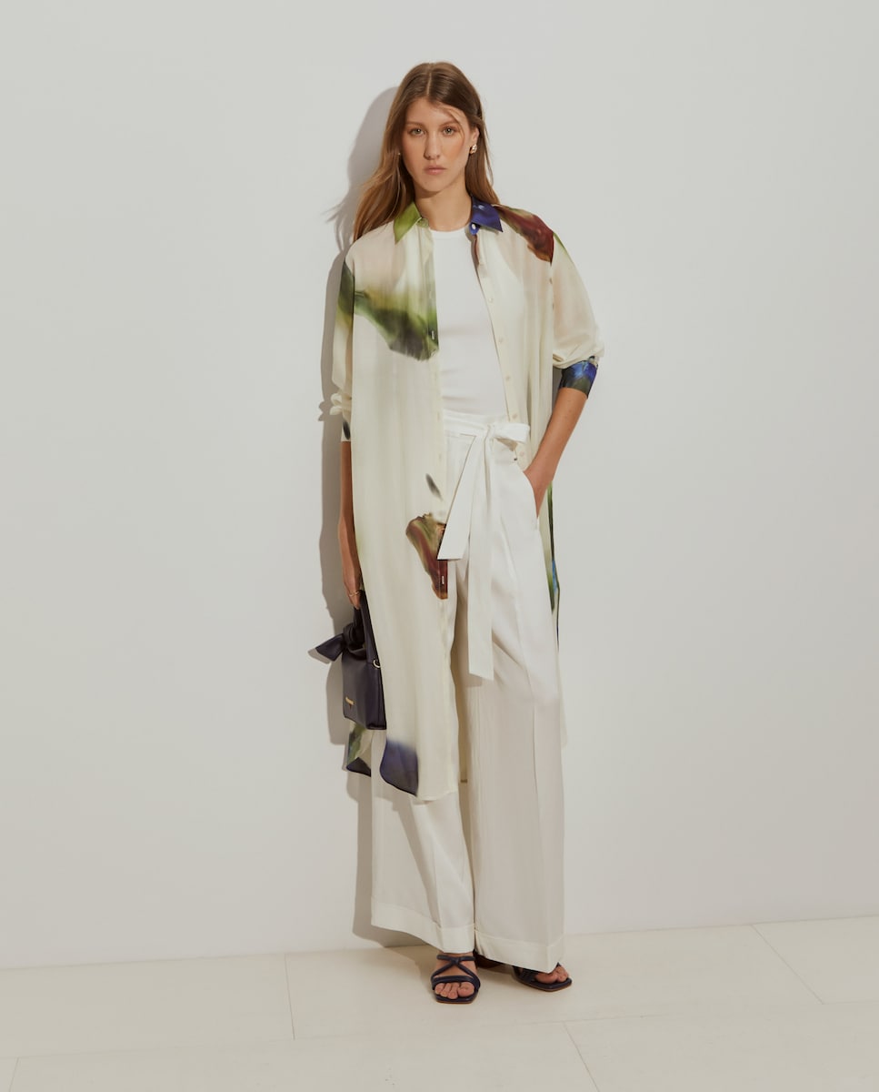 Camisa Comprida com Estampado Abstrato Creme-2