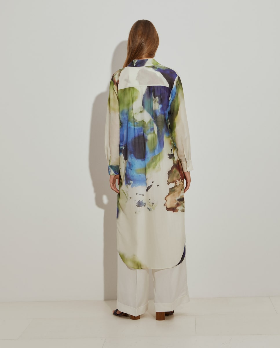 Camisa Comprida com Estampado Abstrato Creme-3