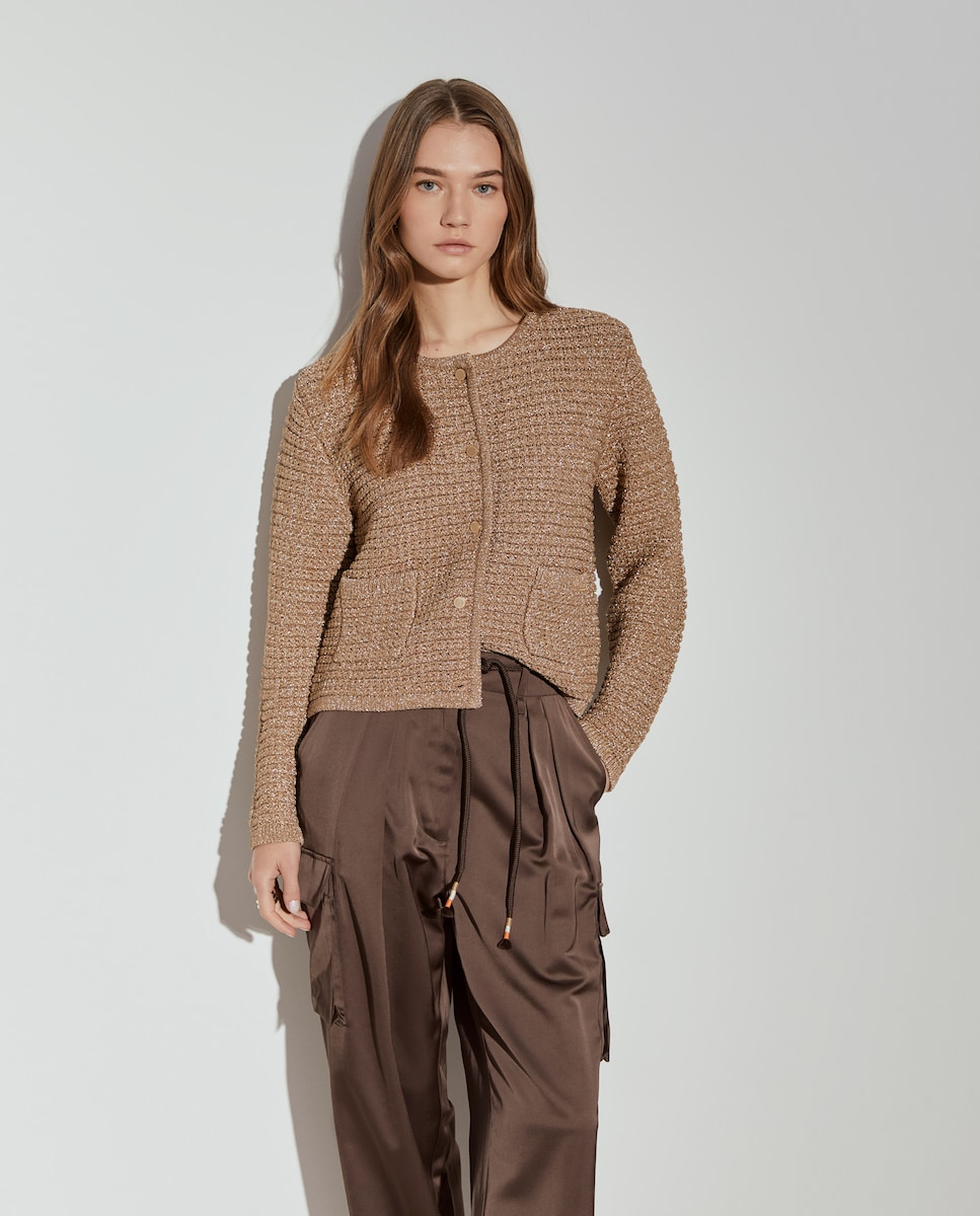 Cardigan com Lurex e Fecho de Botões Castanho-2