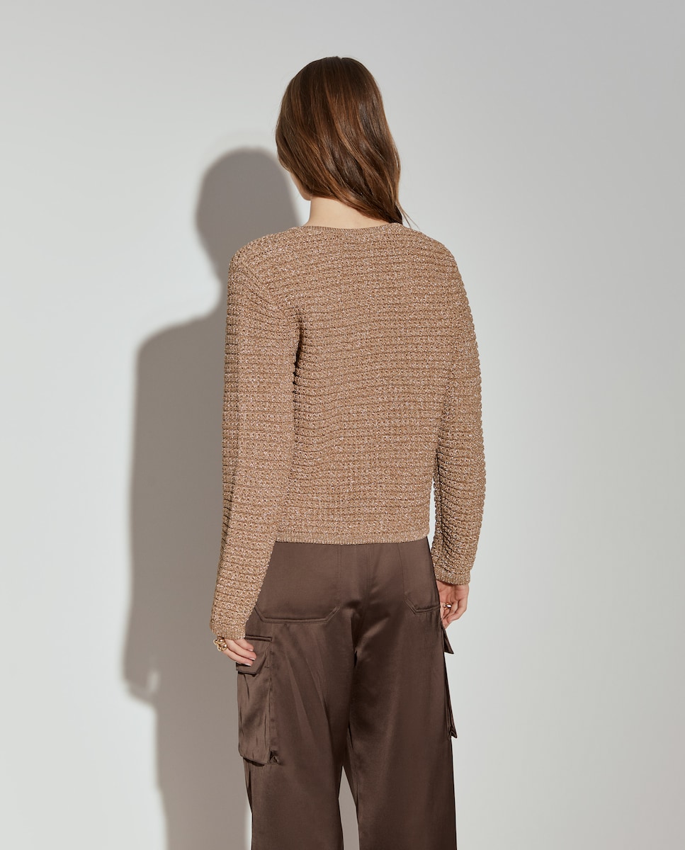 Cardigan com Lurex e Fecho de Botões Castanho-3
