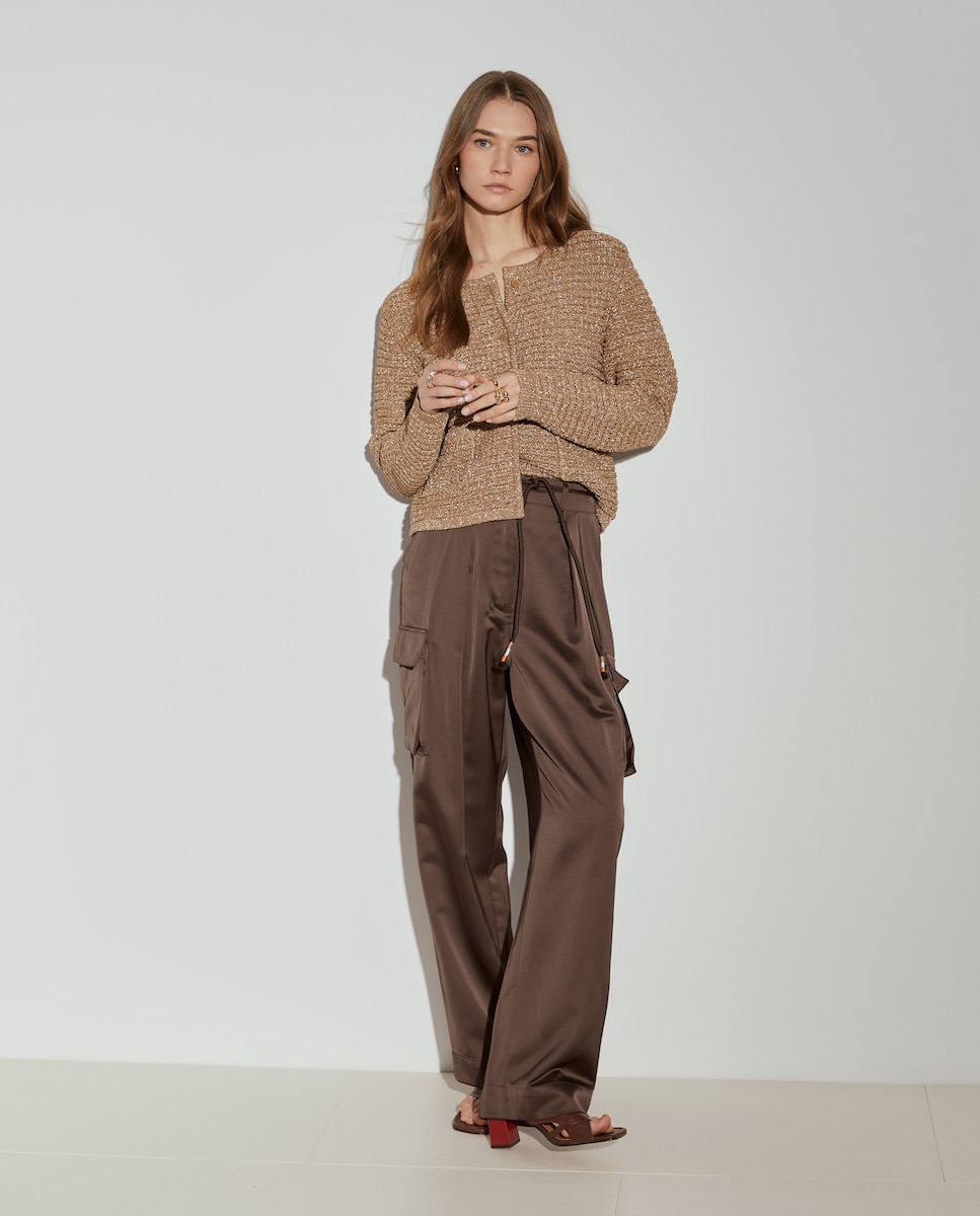 Cardigan com Lurex e Fecho de Botões Castanho-4