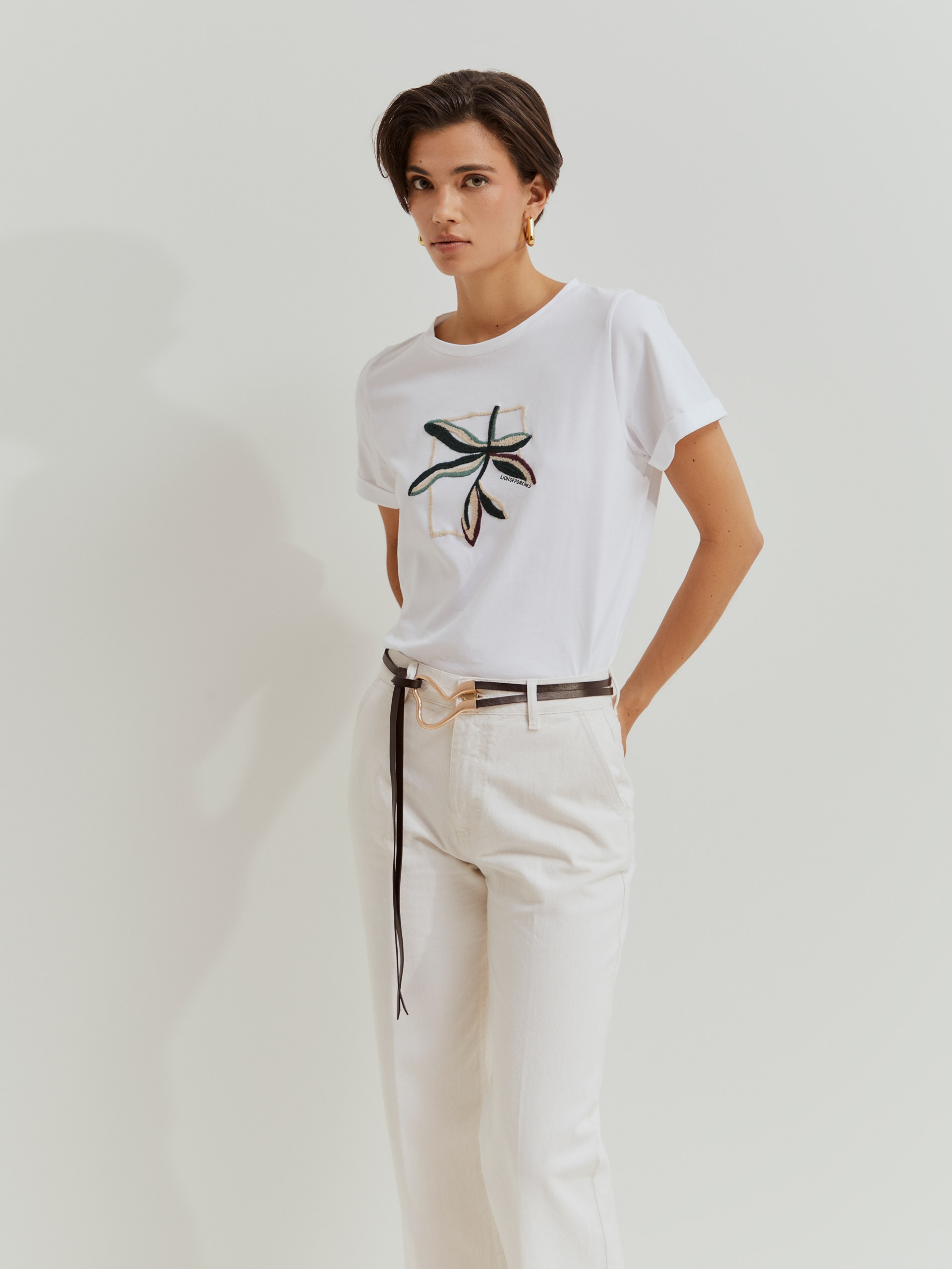 Calças Largas em Jeans Creme-2