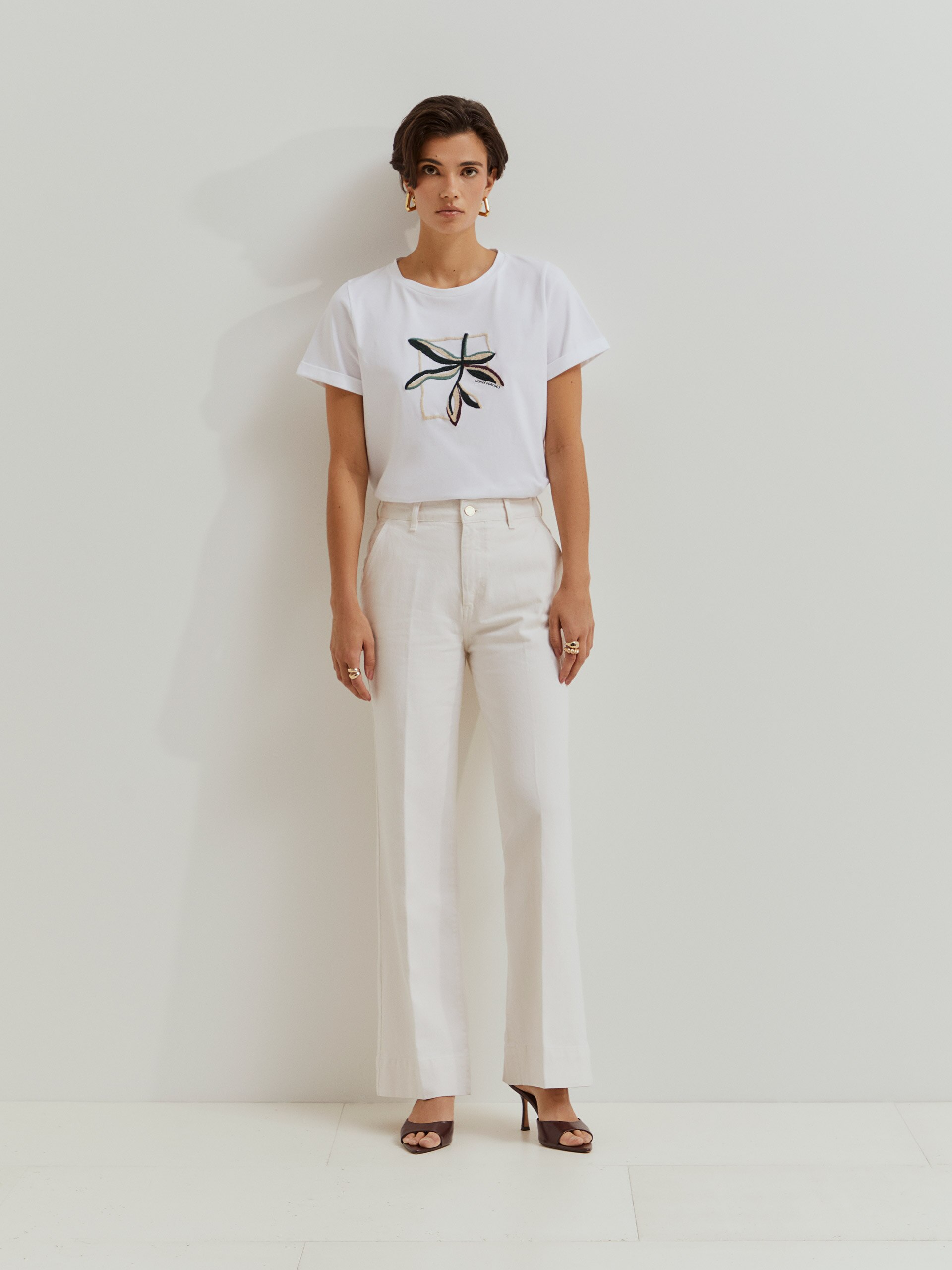 Calças Largas em Jeans Creme-4