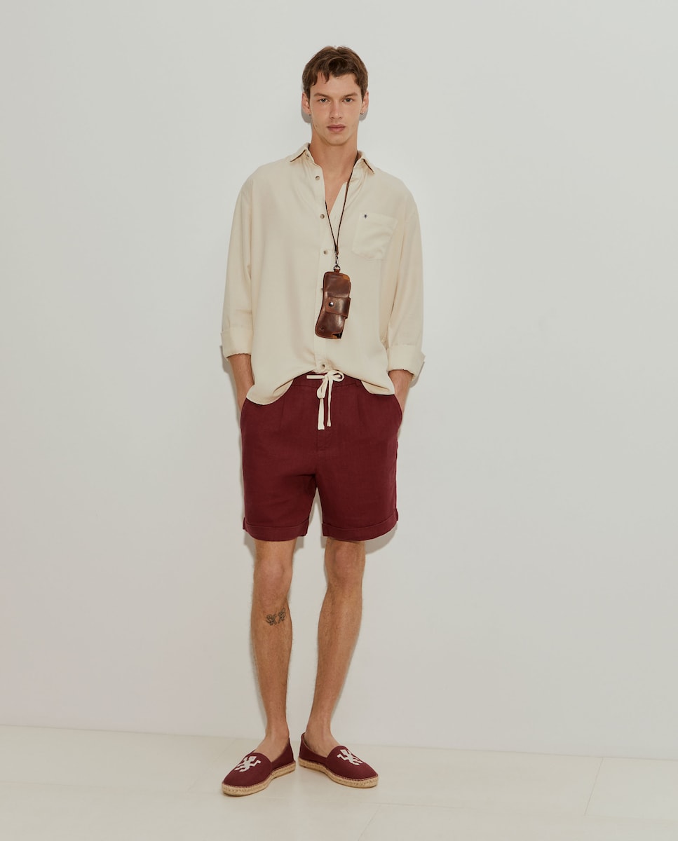 Bermudas de Linho com Cordão de Ajuste Bordeaux-1