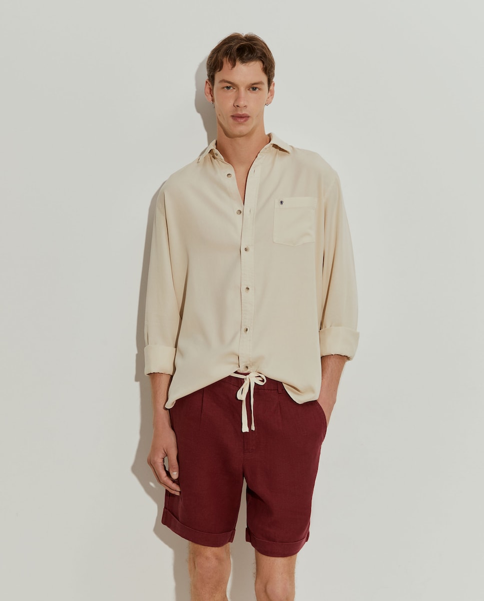 Bermudas de Linho com Cordão de Ajuste Bordeaux-2
