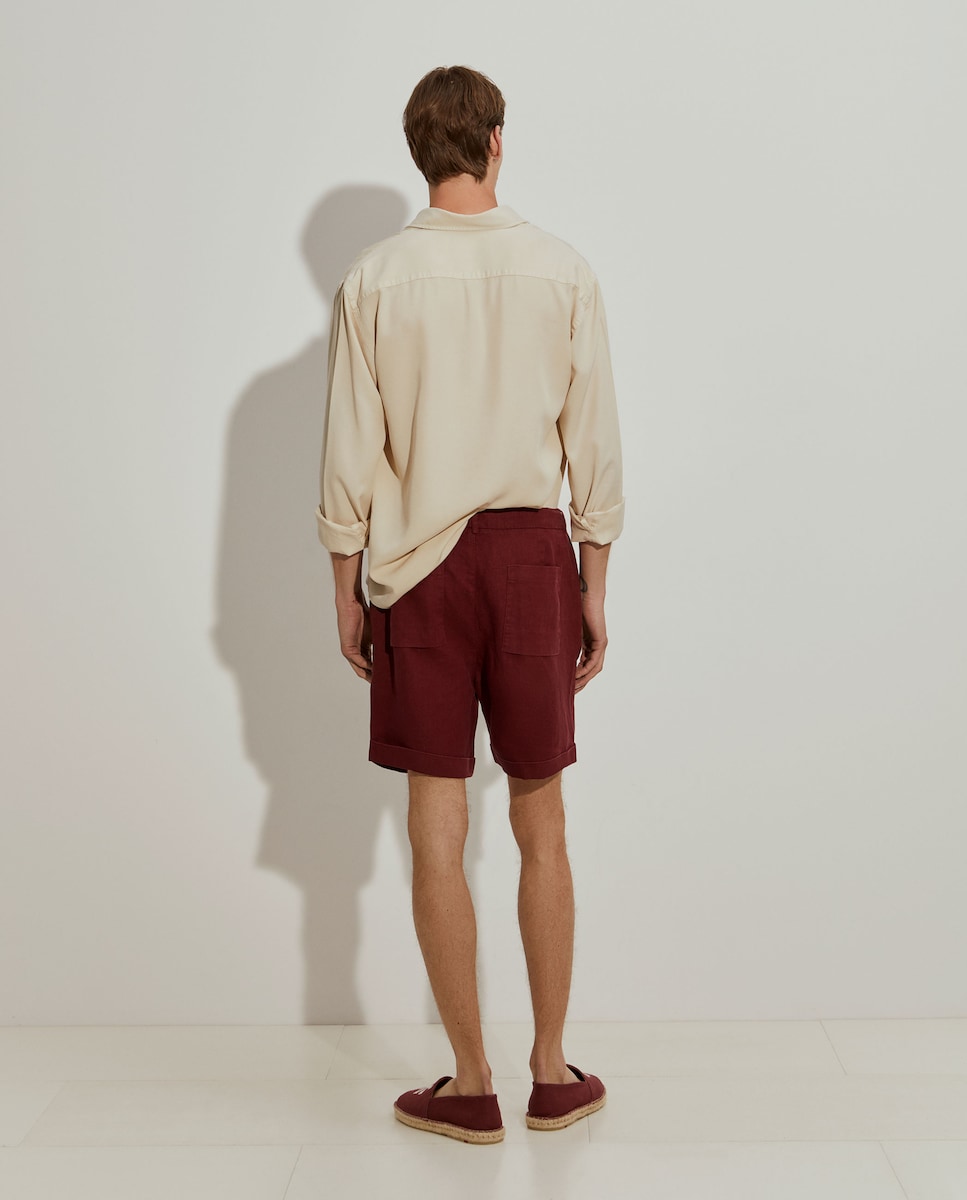 Bermudas de Linho com Cordão de Ajuste Bordeaux-3