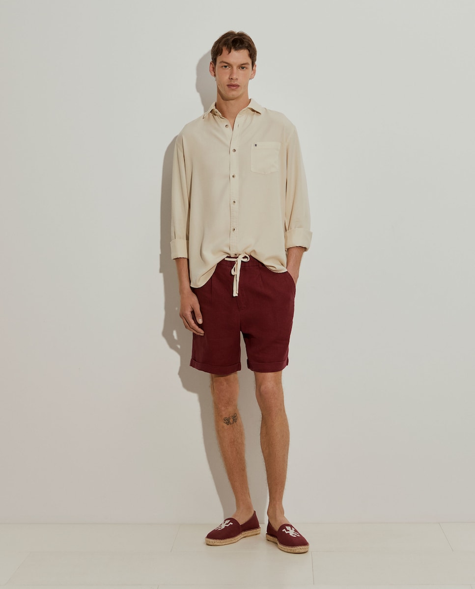 Bermudas de Linho com Cordão de Ajuste Bordeaux-4