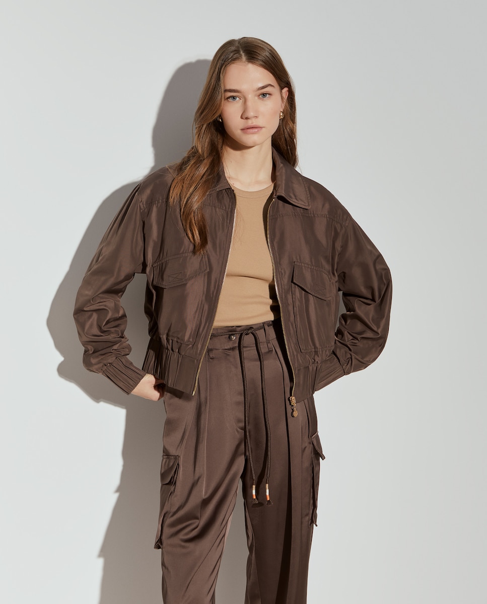 Blusão Bomber com Bolsos Castanho-1