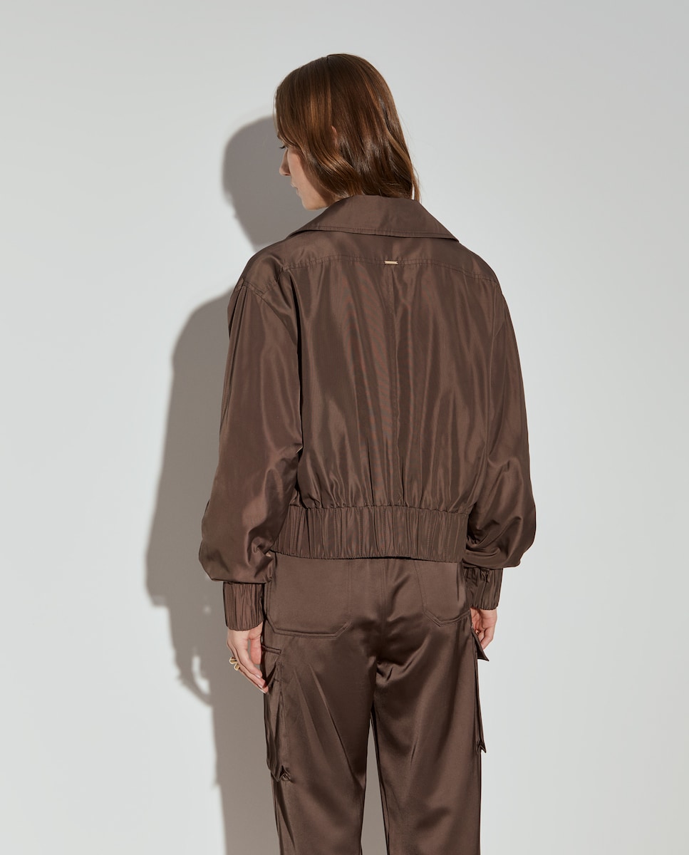 Blusão Bomber com Bolsos Castanho-3
