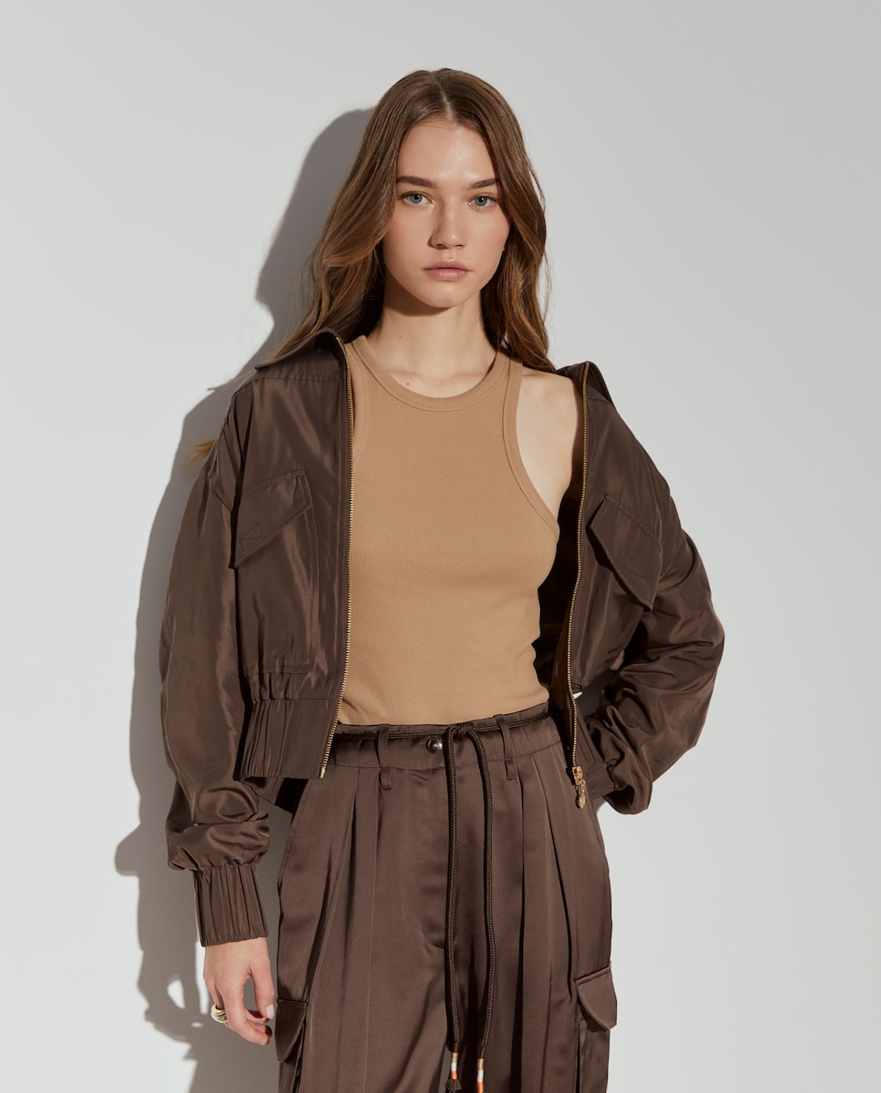 Blusão Bomber com Bolsos Castanho-4