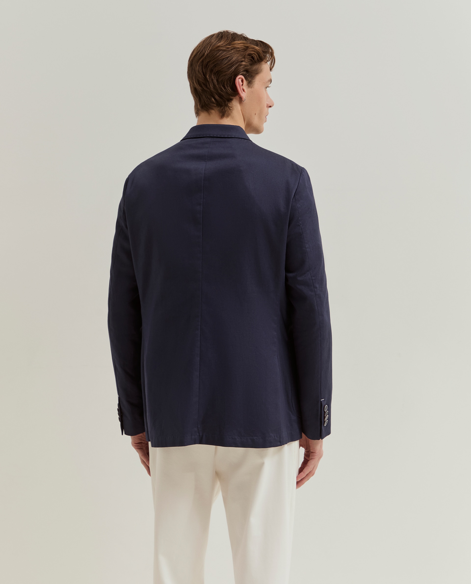 Blazer de trespasse mistura algodão e linho Azul-marinho-3