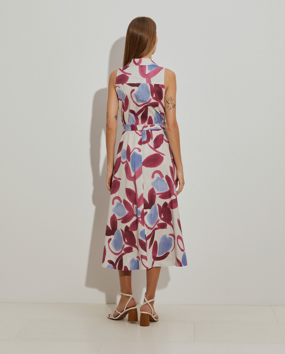 Vestido Tipo Camisa sem Mangas com Estampado Rosa-3