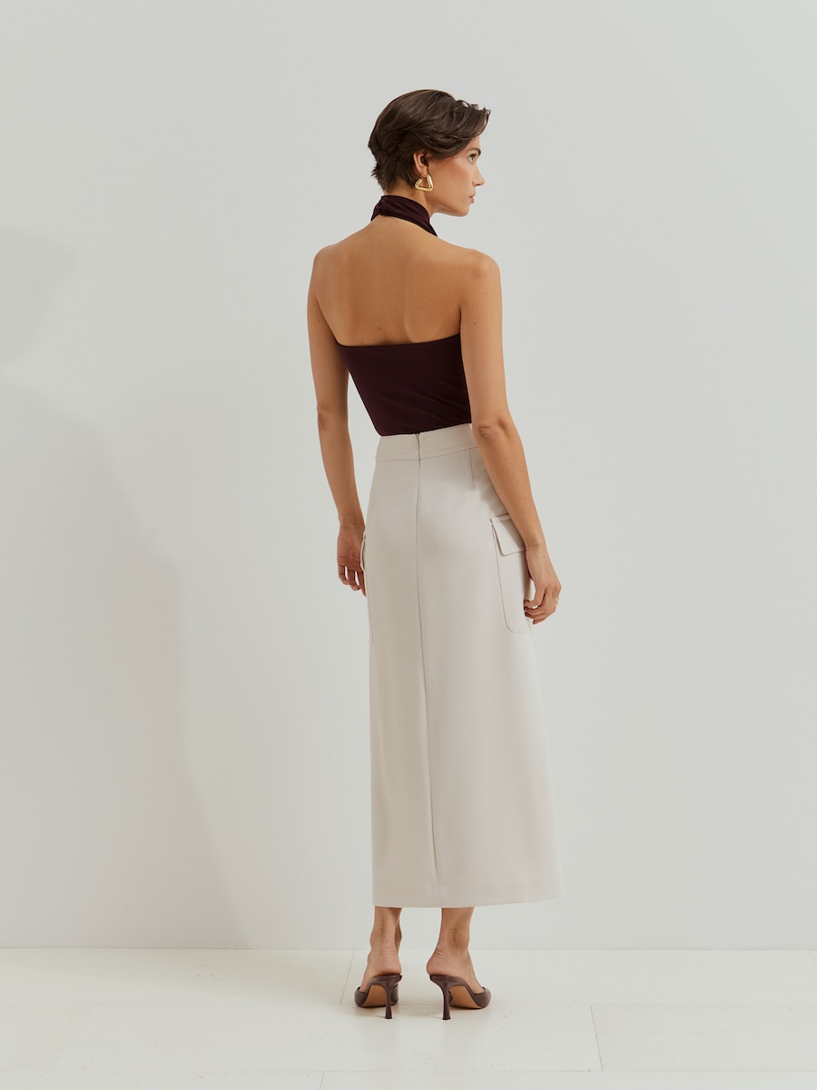 Saia Midi com Bolsos Cru-3