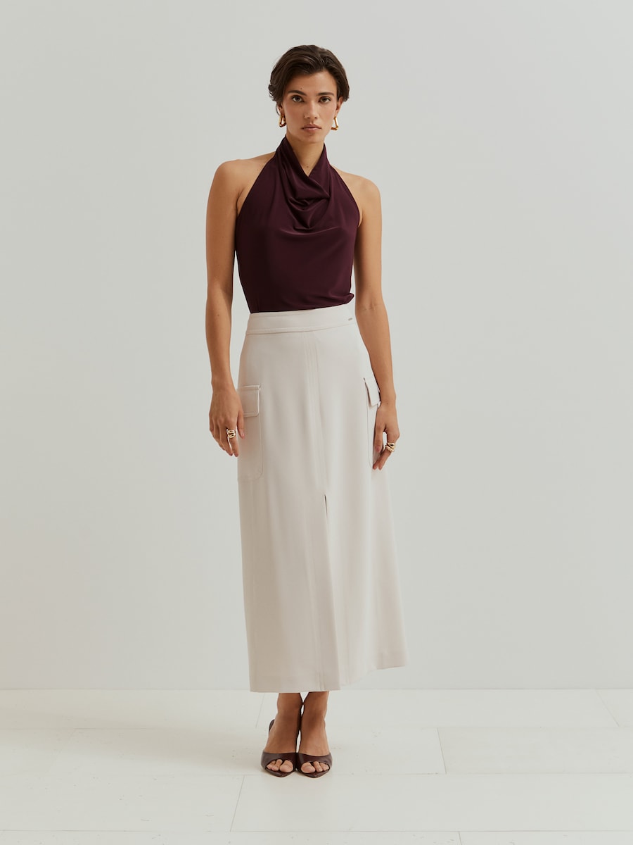 Saia Midi com Bolsos Cru-4