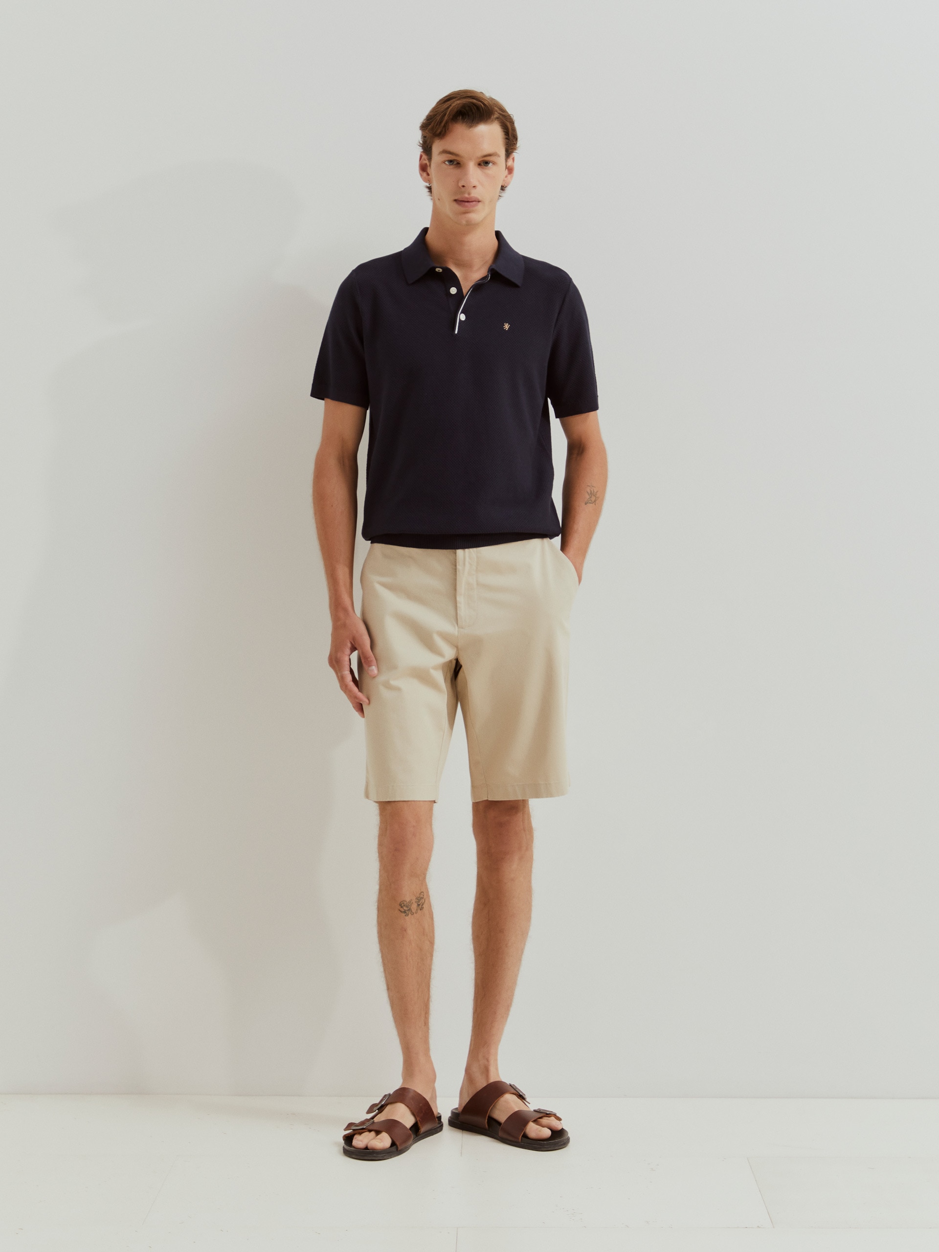 Bermudas de Algodão Bege-4