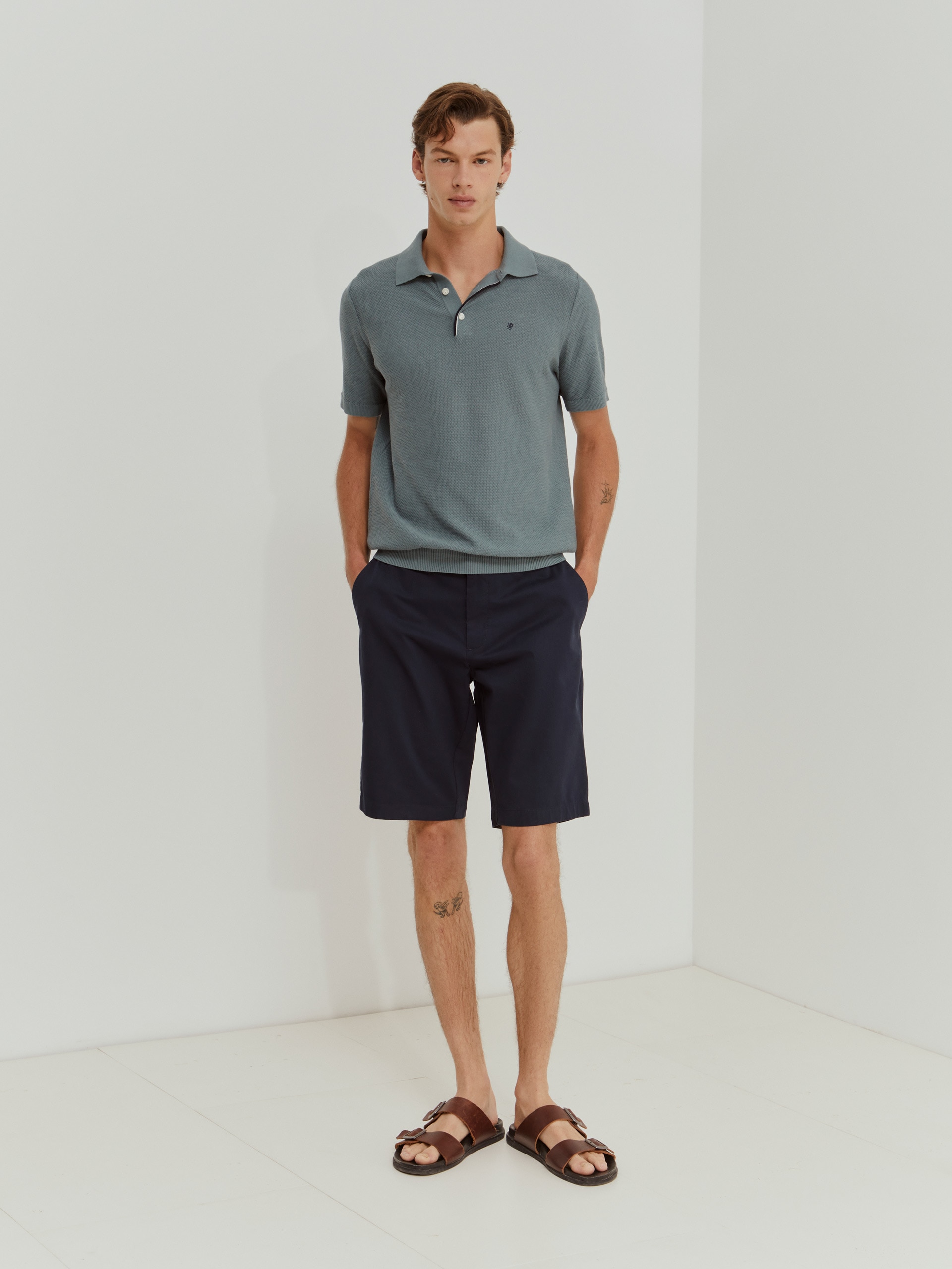 Bermudas de Algodão Azul-escuro-4